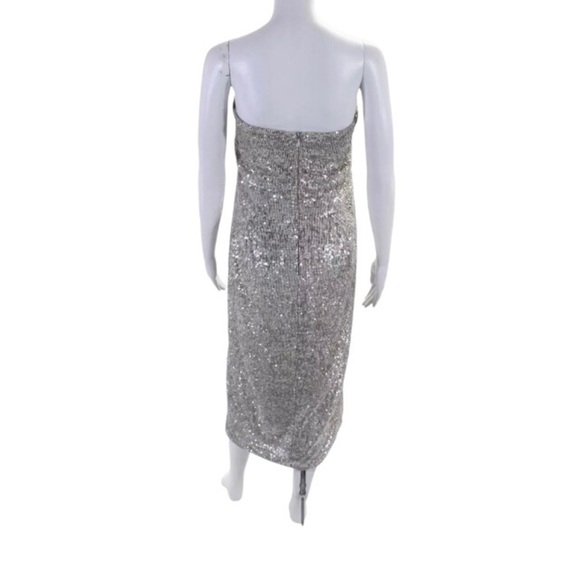 Monique Lhullier Midi Dress Size 12 Champagne Beige Silver Sequin Strapless Gown - Picture 3 of 9